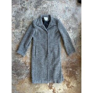 Jacqueline Ferrar Womens Gray Wool Long Sleeve Collared Trench Coat Size 4P